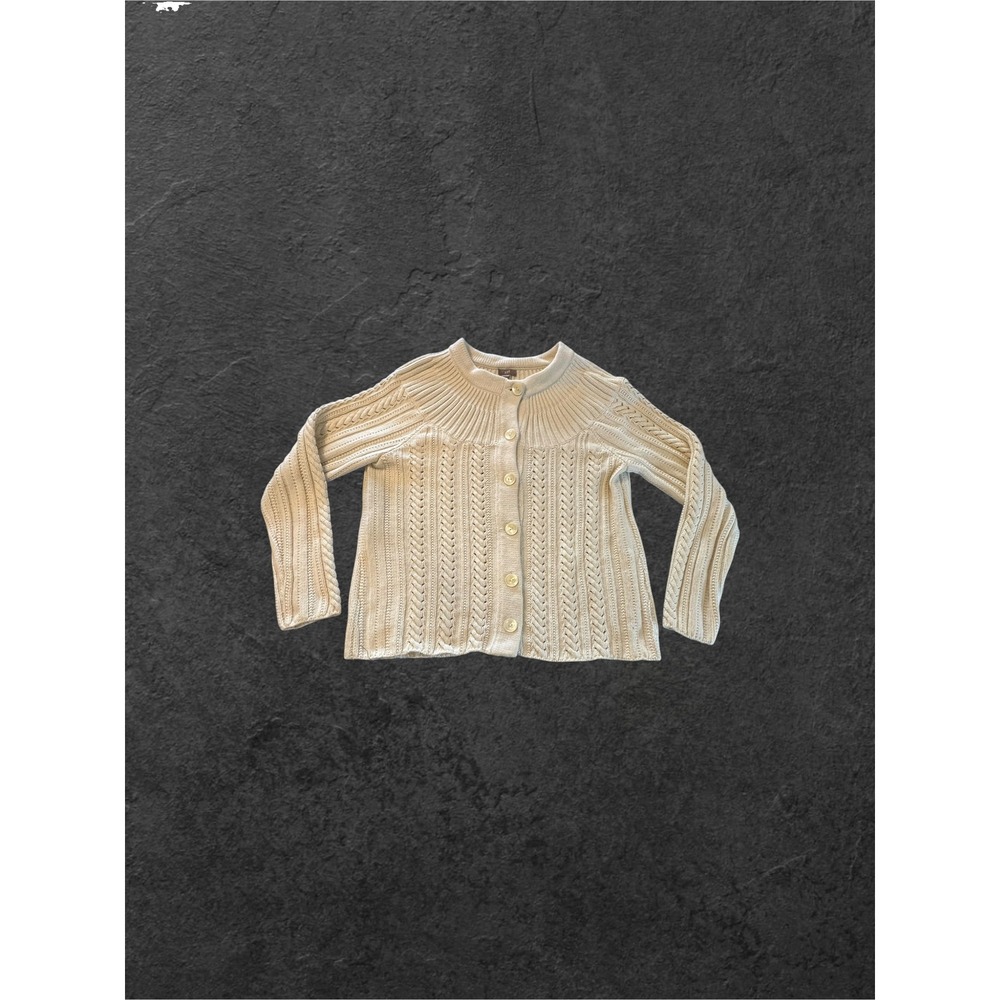 J.Jill Cardigan Sweater Womens Large Cream EUC Cable Knit Angora Blend